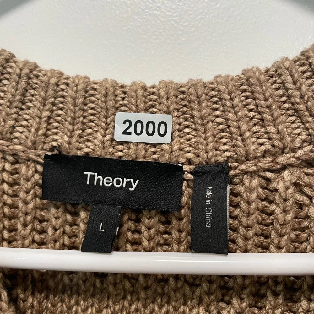 Theory Mens Mars Crew Copula Ribbed Knit Sweater Tan Brown Cotton Blend L1284702